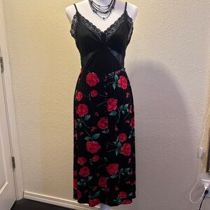 Vintage Black and Red Floral Maxi Skirt